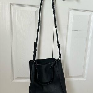 All Saints - Everyday Black Leather Shoulder Bag with Adjustable Strap